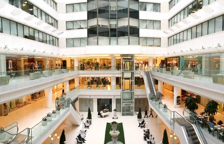 The interior of the shopping center