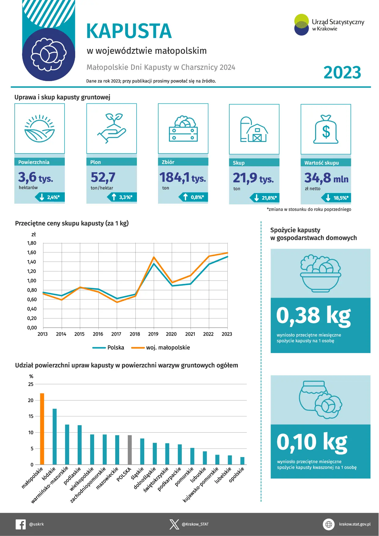 Kapusta w województwie małopolskim w 2023 r. – infografika z okazji Małopolskich Dni Kapusty