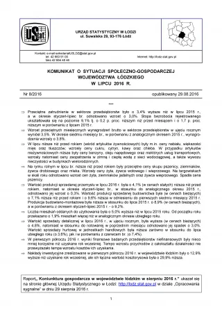 Powiększ obraz: Komunikat  o  sytuacji  społeczno-gospodarczej  województwa  łódzkiego  (  lipiec  2016  r.)
