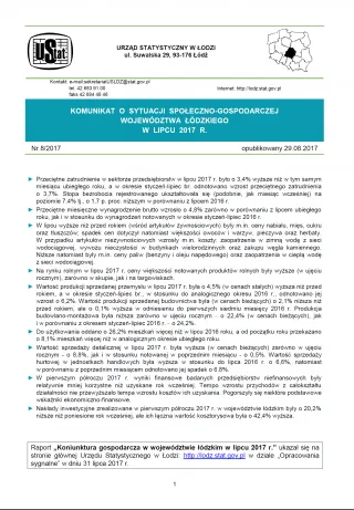Powiększ obraz: Komunikat  o  sytuacji  społeczno-gospodarczej  województwa  łódzkiego  (lipiec  2017  r.)