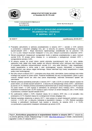 Powiększ obraz: Komunikat  o  sytuacji  społeczno-gospodarczej  województwa  łódzkiego  (sierpień  2017  r.)