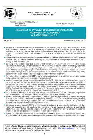 Powiększ obraz: Komunikat  o  sytuacji  społeczno-gospodarczej  województwa  łódzkiego  (październik  2017  r.)