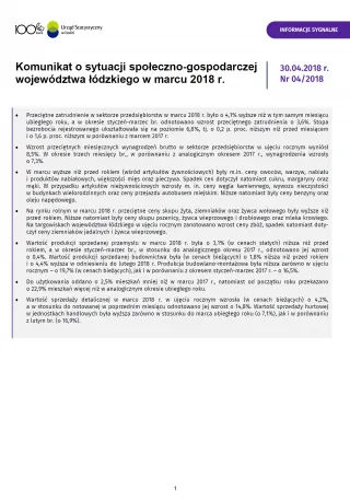 Powiększ obraz: Komunikat  o  sytuacji  społeczno-gospodarczej  województwa  łódzkiego  (marzec  2018  r.)