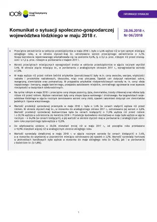 Powiększ obraz: Komunikat  o  sytuacji  społeczno-gospodarczej  województwa  łódzkiego  (maj  2018  r.)