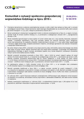 Powiększ obraz: Komunikat  o  sytuacji  społeczno-gospodarczej  województwa  łódzkiego  (lipiec  2018  r.)