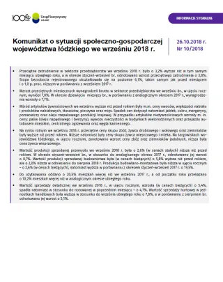 Powiększ obraz: Komunikat  o  sytuacji  społeczno-gospodarczej  województwa  łódzkiego  (wrzesień  2018  r.)