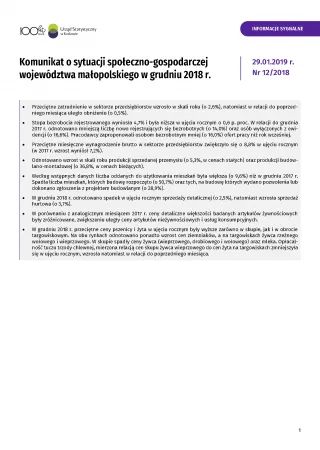 Powiększ obraz: Komunikat  o  sytuacji  społeczno-gospodarczej  województwa  małopolskiego  w  grudniu  2018  r.