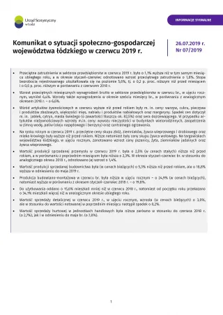 Powiększ obraz: Komunikat  o  sytuacji  społeczno-gospodarczej  województwa  łódzkiego  (czerwiec  2019  r.)