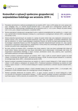Powiększ obraz: Komunikat  o  sytuacji  społeczno-gospodarczej  województwa  łódzkiego  (wrzesień  2019  r.)