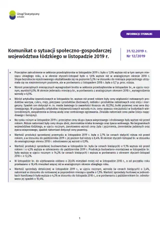 Powiększ obraz: Komunikat  o  sytuacji  społeczno-gospodarczej  województwa  łódzkiego  (listopad  2019  r.)