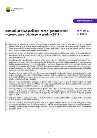 Powiększ obraz: Komunikat  o  sytuacji  społeczno-gospodarczej  województwa  łódzkiego  (grudzień  2019  r.)