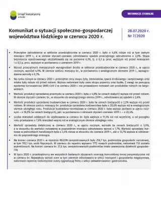 Powiększ obraz: Komunikat  o  sytuacji  społeczno-gospodarczej  województwa  łódzkiego  (czerwiec  2020  r.)