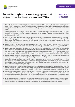 Powiększ obraz: Komunikat  o  sytuacji  społeczno-gospodarczej  województwa  łódzkiego  (wrzesień  2020  r.)