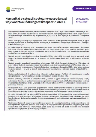 Powiększ obraz: Komunikat  o  sytuacji  społeczno-gospodarczej  województwa  łódzkiego  (listopad  2020  r.)