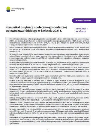 Powiększ obraz: Komunikat  o  sytuacji  społeczno-gospodarczej  województwa  łódzkiego  (kwiecień  2021  r.)