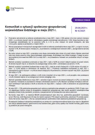 Powiększ obraz: Komunikat  o  sytuacji  społeczno-gospodarczej  województwa  łódzkiego  (maj  2021  r.)