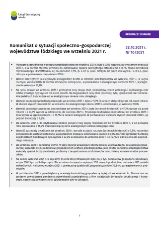 Powiększ obraz: Komunikat  o  sytuacji  społeczno-gospodarczej  województwa  łódzkiego  (wrzesień  2021  r.)