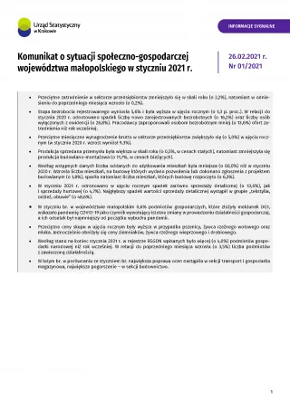 Powiększ obraz: Komunikat  o  sytuacji  społeczno-gospodarczej  województwa  małopolskiego  w  styczniu  2021  r.
