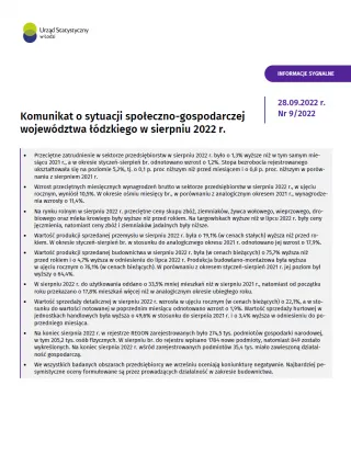 Powiększ obraz: Komunikat  o  sytuacji  społeczno-gospodarczej  województwa  łódzkiego  (sierpień  2022  r.)