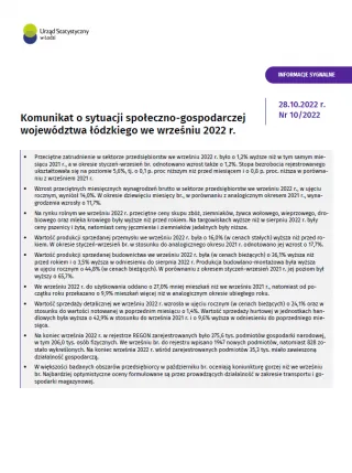 Powiększ obraz: Komunikat  o  sytuacji  społeczno-gospodarczej  województwa  łódzkiego  (wrzesień  2022  r.)
