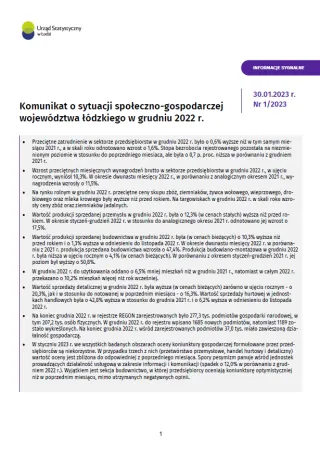 Powiększ obraz: Komunikat  o  sytuacji  społeczno-gospodarczej  województwa  łódzkiego  (grudzień  2022  r.)