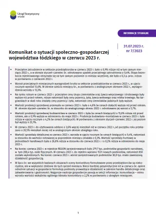 Powiększ obraz: Komunikat  o  sytuacji  społeczno-gospodarczej  województwa  łódzkiego  (czerwiec  2023  r.)