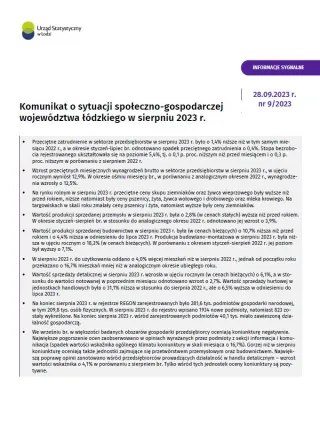 Powiększ obraz: Komunikat  o  sytuacji  społeczno-gospodarczej  województwa  łódzkiego  (sierpień  2023  r.)