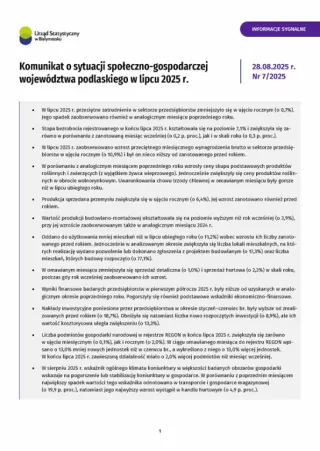 Powiększ obraz:  Komunikat o sytuacji społeczno-gospodarczej województwa podlaskiego w lipcu 2025 r.