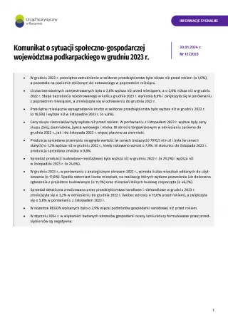 Powiększ obraz: Komunikat  o  sytuacji  społeczno-gospodarczej  województwa  podkarpackiego  w  grudniu  2023  r.