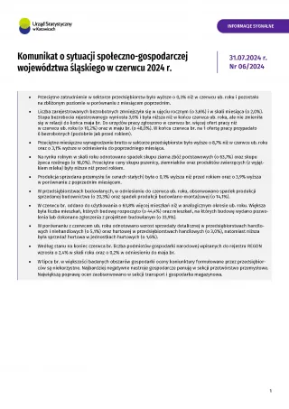 Powiększ obraz: Komunikat  o  sytuacji  społeczno-gospodarczej  województwa  śląskiego  w  czerwcu  2024  r.
