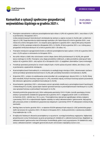Powiększ obraz: Komunikat  o  sytuacji  społeczno-gospodarczej  województwa  śląskiego  2022  (XII  2021)