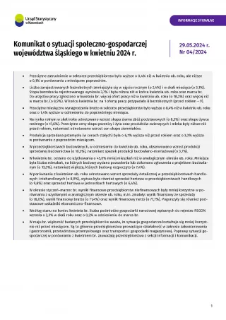 Powiększ obraz: Komunikat  o  sytuacji  społeczno-gospodarczej  województwa  śląskiego  w  kwietniu  2024  r.  -  1  strona