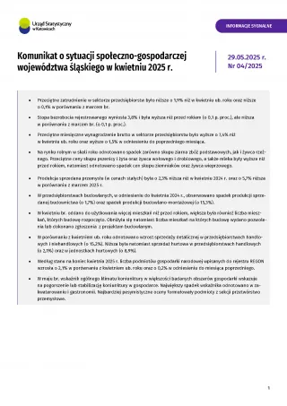 Powiększ obraz: Komunikat  o  sytuacji  społeczno-gospodarczej  województwa  śląskiego  w  kwietniu  2025  r.  -  1  strona