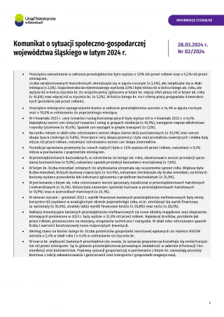 Powiększ obraz: Komunikat  o  sytuacji  społeczno-gospodarczej  województwa  śląskiego  w  lutym  2024  r.  -  1  strona