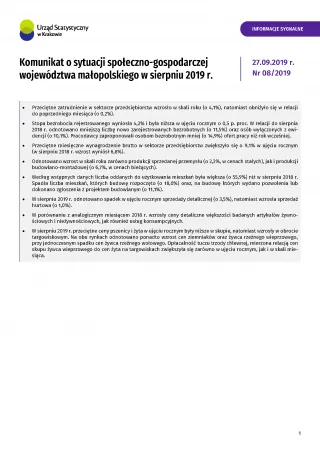 Powiększ obraz: Komunikat  o  sytuacji  społeczno-gospodarczej  województwa  małopolskiego  w  sierpniu  2019  r.