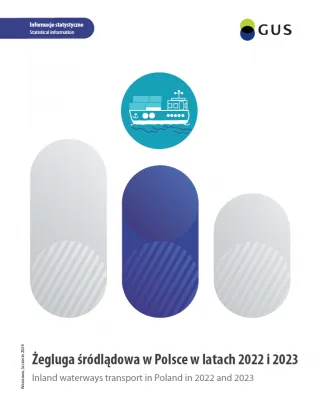 Powiększ obraz: Okładka  publikacji  "Żegluga  śródlądowa  w  Polsce  w  latach  2022-2023"