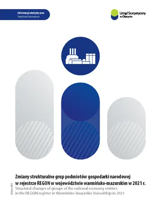 Powiększ obraz: Cover of the publication Structural changes of groups of the national economy entities in the REGON register in Warmińsko-Mazurskie Voivodship in 2021
