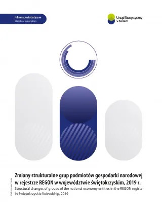 Powiększ obraz: okładka publikacji Zmiany strukturalne grup podmiotów gospodarki narodowej w rejestrze REGON w województwie świętokrzyskim, 2019 r.
