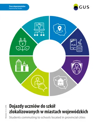 Powiększ obraz: Okładka publikacji Dojazdy uczniów do szkół zlokalizowanych w miastach wojewódzkich