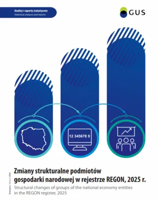 Powiększ obraz: Cover of the publication Structural changes of groups of the national economy entities in the REGON register, 2025 