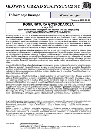 Powiększ obraz: Okładka informacji sygnalnej Koniunktura gospodarcza w województwie warmińsko-mazurskim w maju 2013 r.