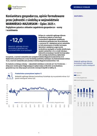 Powiększ obraz: Okładka informacji sygnalnej Koniunktura gospodarcza w województwie warmińsko-mazurskim w lipcu 2025 r. 