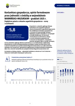 Powiększ obraz: Okładka informacji sygnalnej Koniunktura gospodarcza w województwie warmińsko-mazurskim w grudniu 2025 r. 