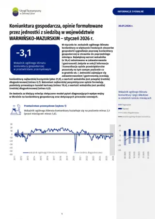 Powiększ obraz: Okładka informacji sygnalnej Koniunktura gospodarcza w województwie warmińsko-mazurskim w styczniu 2026 r. 