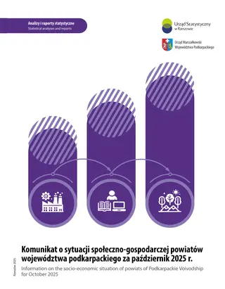 Powiększ obraz: Cover of the publication Information on the socio-economic situation of powiats of Podkarpackie Voivodship for October 2025