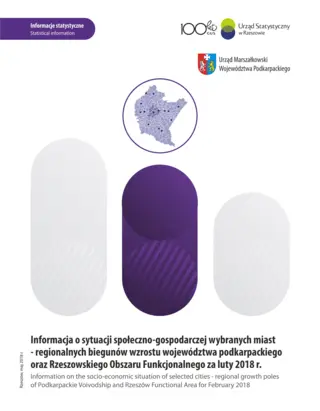 Powiększ obraz: Cover of the publication Information on the socio-economic situation of selected cities – regional growth poles of Podkarpackie Voivodship and Rzeszów Functional Area for February 2018