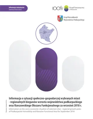 Powiększ obraz: Cover of the publication Information on the socio-economic situation of selected cities – regional growth poles of Podkarpackie Voivodship and Rzeszów Functional Area for September 2018