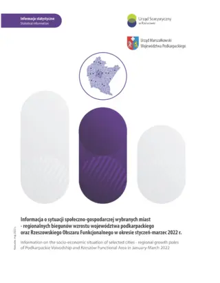 Powiększ obraz: Cover of the publication Information on the socio-economic situation of selected cities – regional growth poles of Podkarpackie Voivodship and Rzeszów Functional Area in January–March 2022