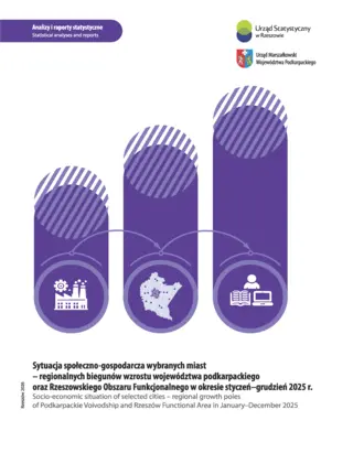 Powiększ obraz: Cover of the publication Socio-economic situation of selected cities – regional growth poles of Podkarpackie Voivodship and Rzeszów Functional Area in January–December 2025