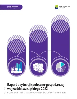Powiększ obraz: Cover of the publication entitled Report on the socio-economic situation of Śląskie Voivodship 2022